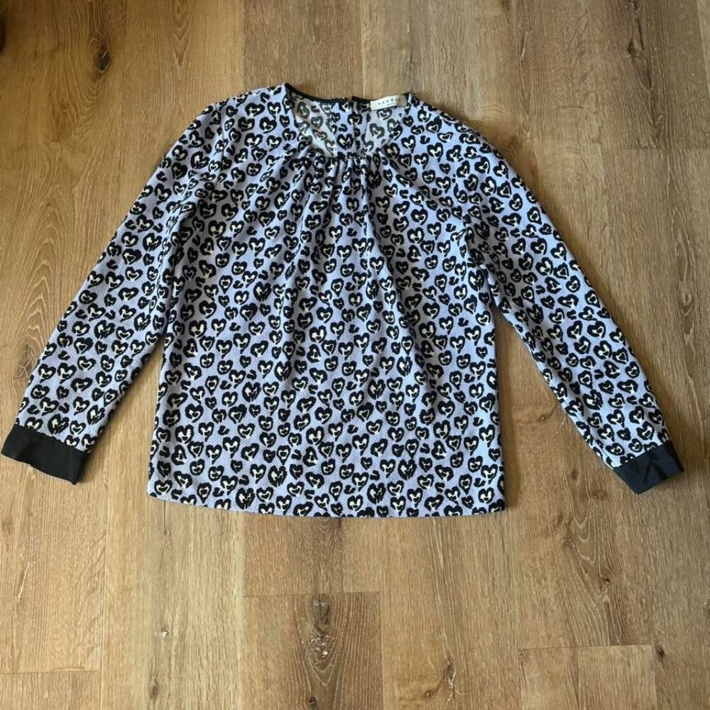 SANDRO Blue Heart Print Long Sleeve Blouse Top Size 2